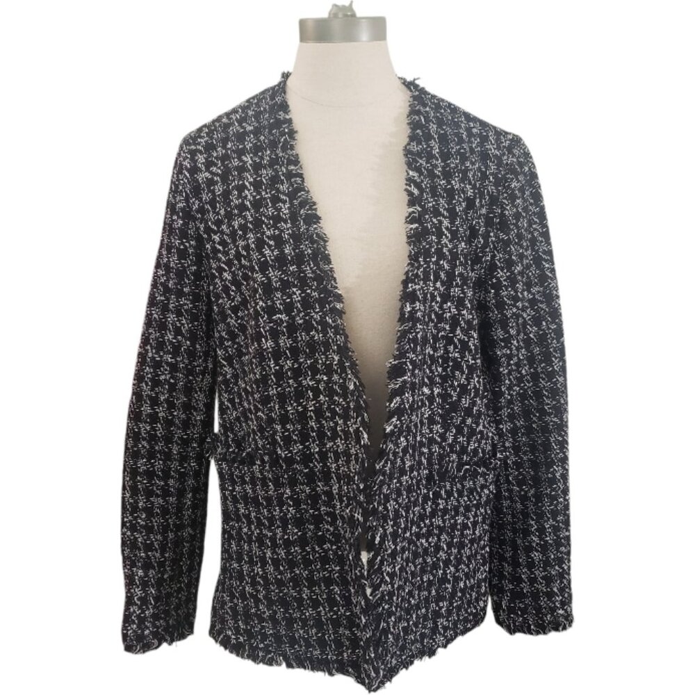 CT1975 Halogen Black & White Checkered Tweed Frilled Jacket